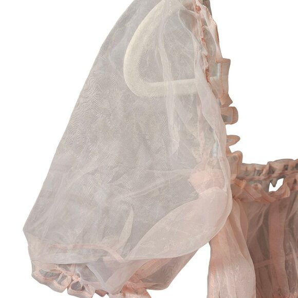 Sheer Peach Organza Puff Sleeve Smocked Crop Top - Forever 21 - Size M - Picture 3 of 5